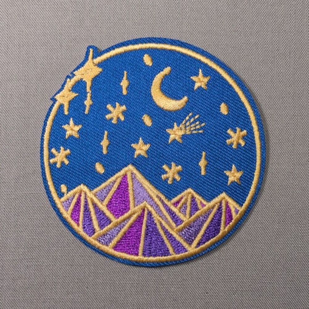 Mountain Moon Stars Iron On Patch | Nighttime Outdoors Patch